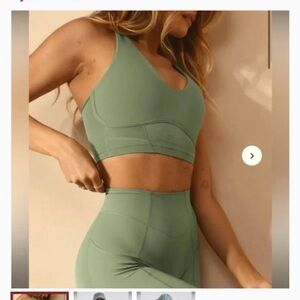 Whitney Simmons Gymshark leaf green leggings and sports bra set